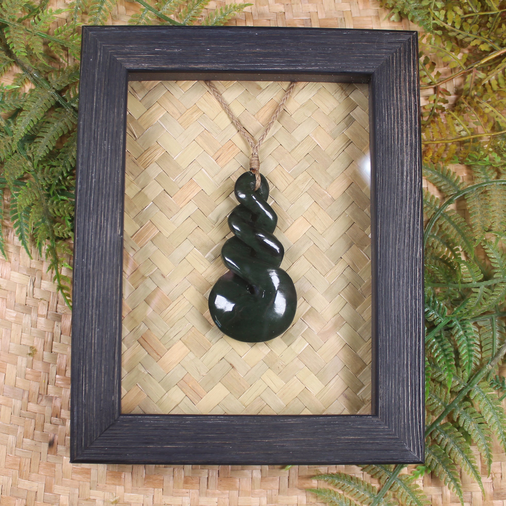 Framed Rimu Pounamu Twist Pendant - NZ Greenstone