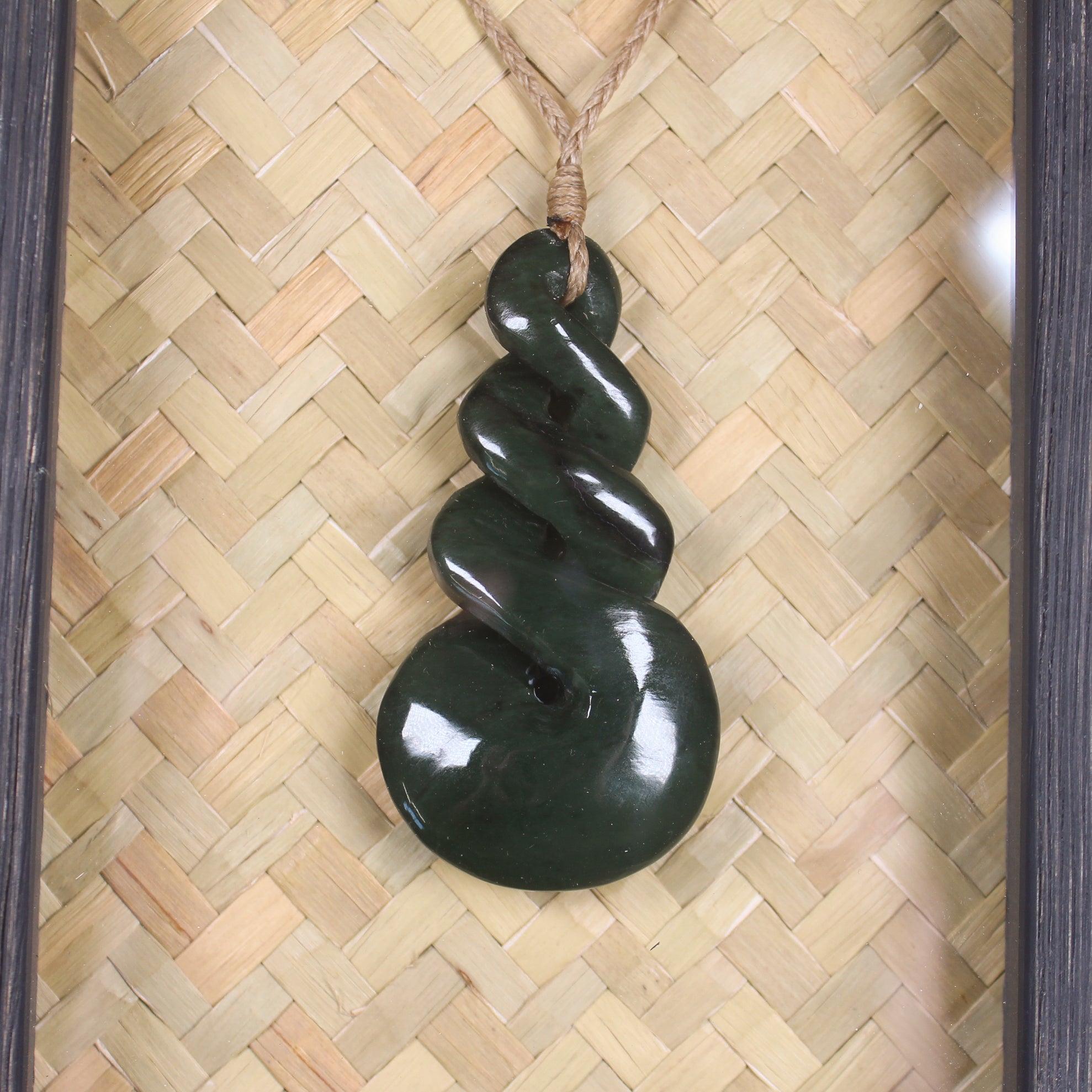 Framed Rimu Pounamu Twist Pendant - NZ Greenstone