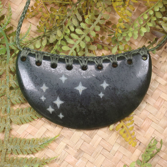 Rimu Pounamu Breastplate with the Matariki star cluster - NZ Greenstone