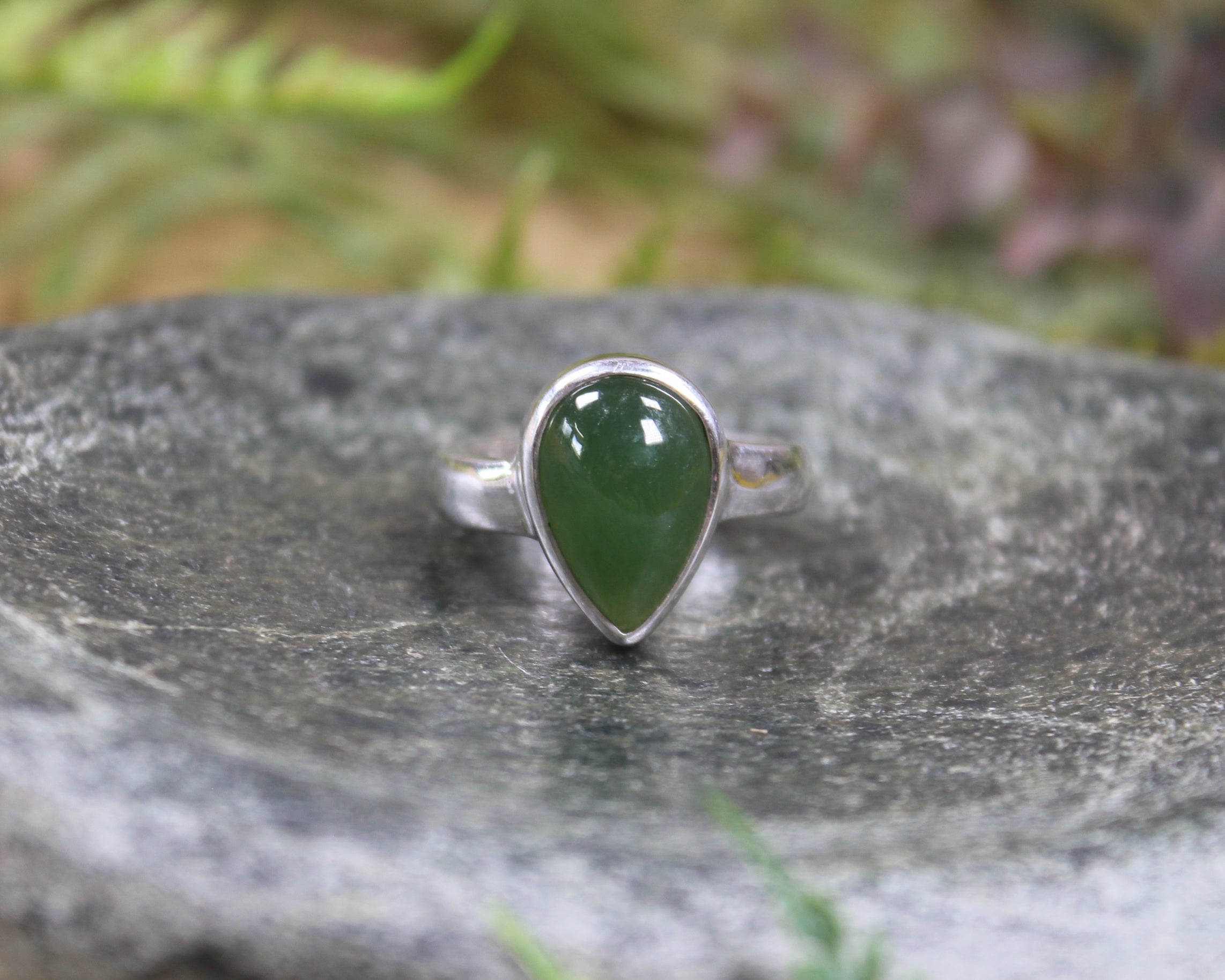 Sterling Silver Kawakawa Pounamu Ring - NZ Greenstone