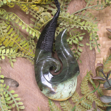 Hei Matau or Fish Hook carved from Rimu Pounamu - NZ Greenstone