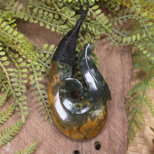 Hei Matau or Fish Hook carved from Totoweka Pounamu - NZ Greenstone