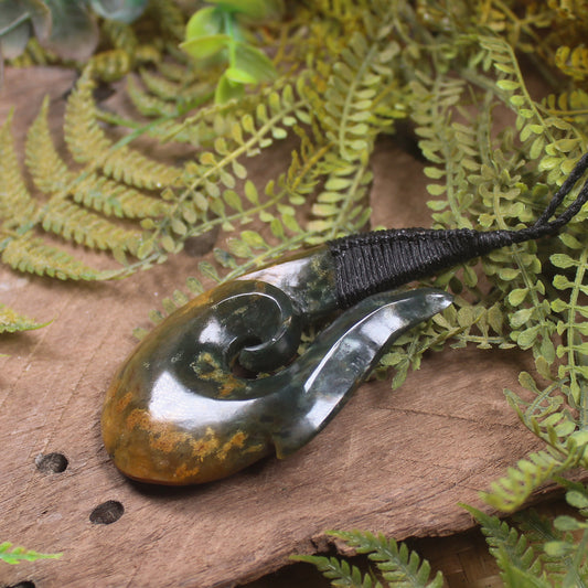 Hei Matau or Fish Hook carved from Totoweka Pounamu - NZ Greenstone