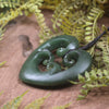 Heart with Koru carved from Kawakawa Pounamu - NZ Greenstone