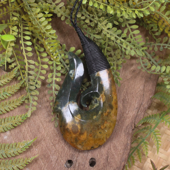 Hei Matau or Fish Hook carved from Totoweka Pounamu - NZ Greenstone