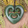 Heart with Koru carved from Hapopo Pounamu - NZ Greenstone