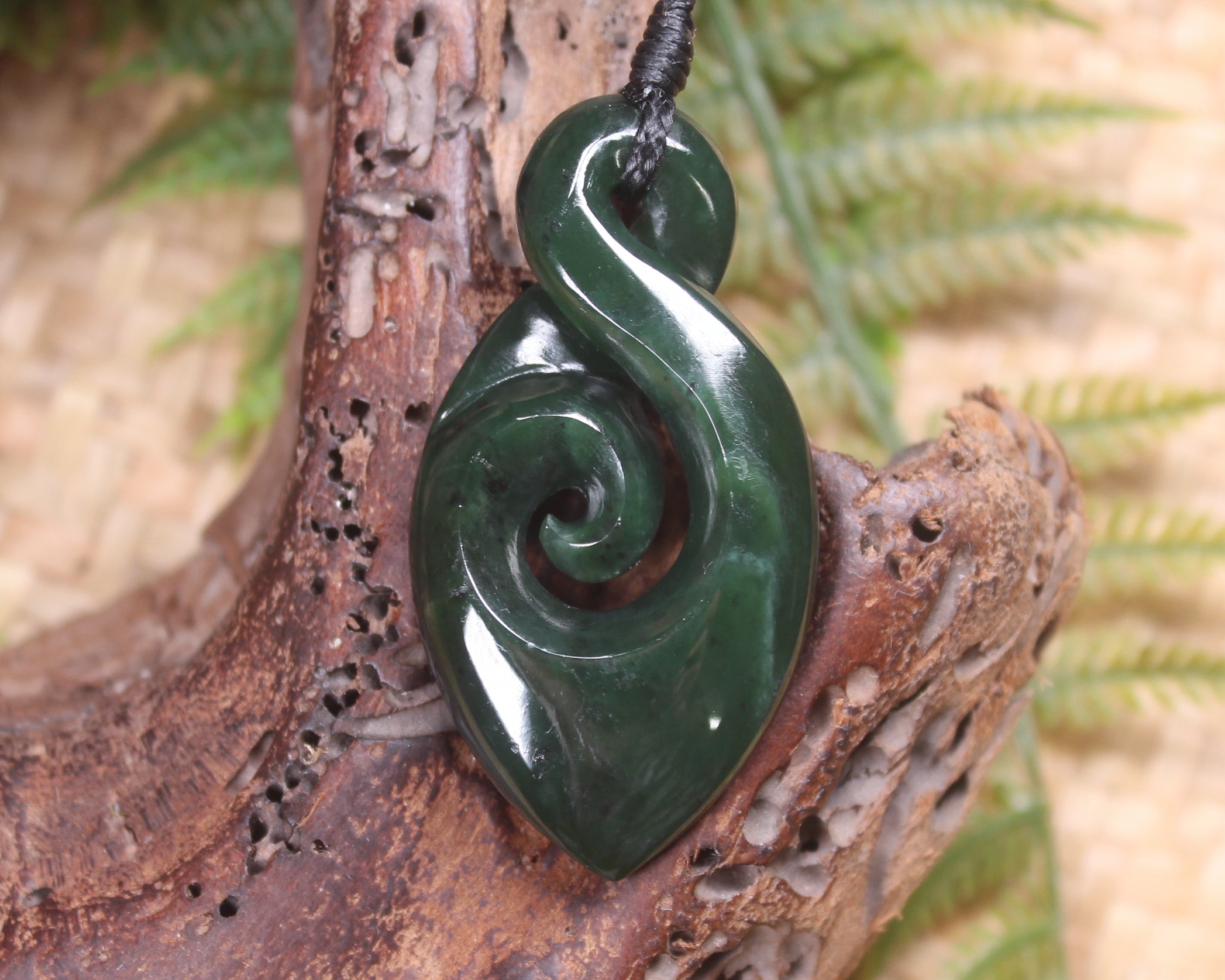 Koru Twist carved from Kawakawa Pounamu - NZ Greenstone