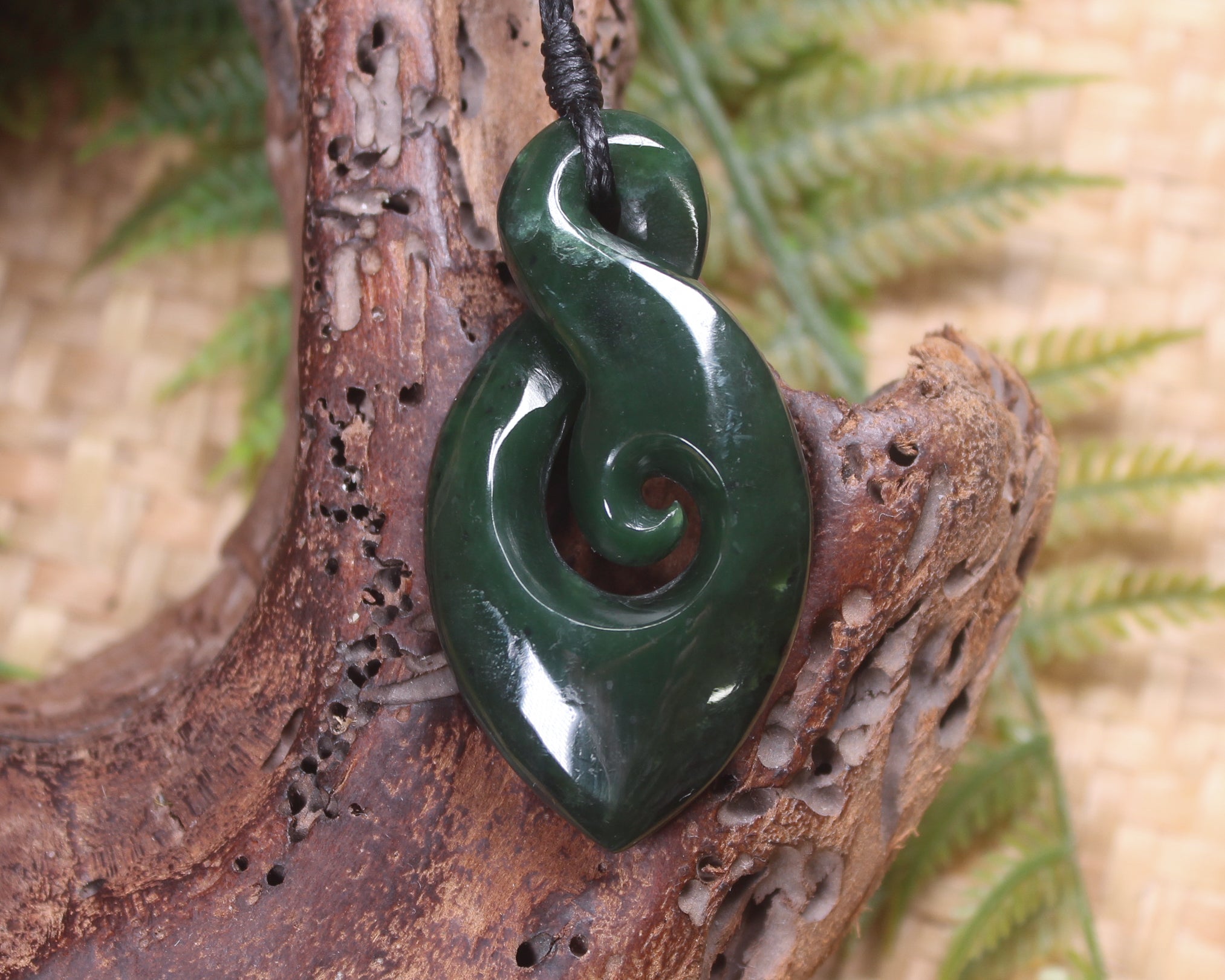 Koru Twist carved from Kawakawa Pounamu - NZ Greenstone