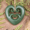 Heart with Koru carved from Hapopo Pounamu - NZ Greenstone