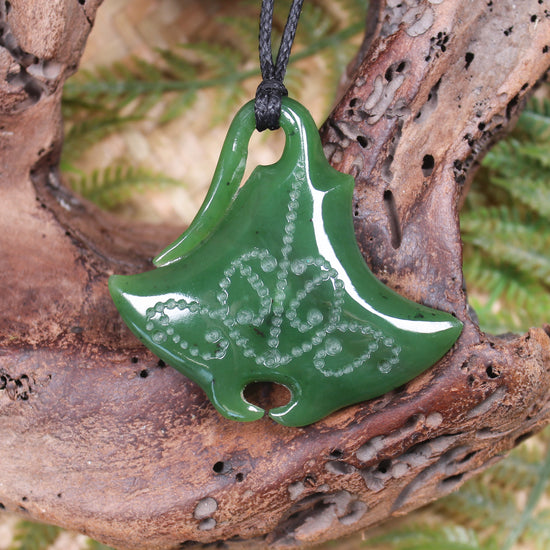 Stingray or Whai carved from Hapopo Pounamu - NZ Greenstone