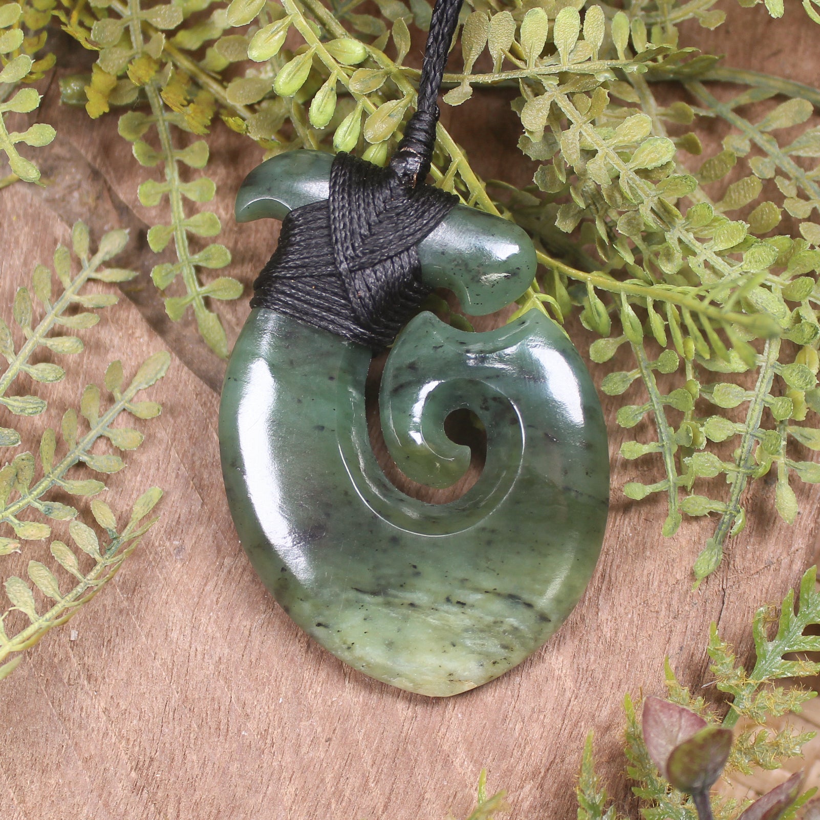 Hei Matau or Fish Hook carved from Hapopo Pounamu - NZ Greenstone