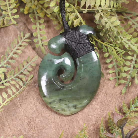 Hei Matau or Fish Hook carved from Hapopo Pounamu - NZ Greenstone
