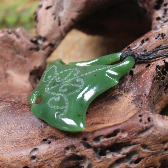 Stingray or Whai carved from Hapopo Pounamu - NZ Greenstone