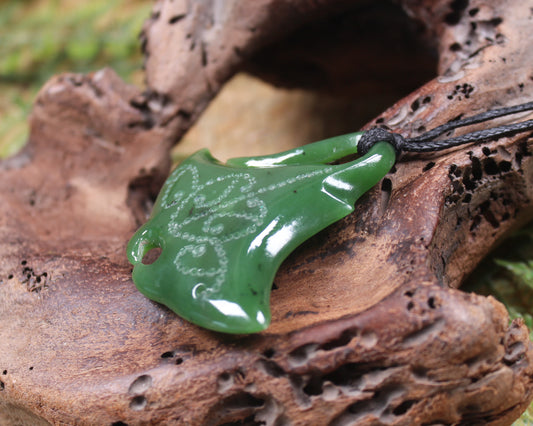 Stingray or Whai carved from Hapopo Pounamu - NZ Greenstone