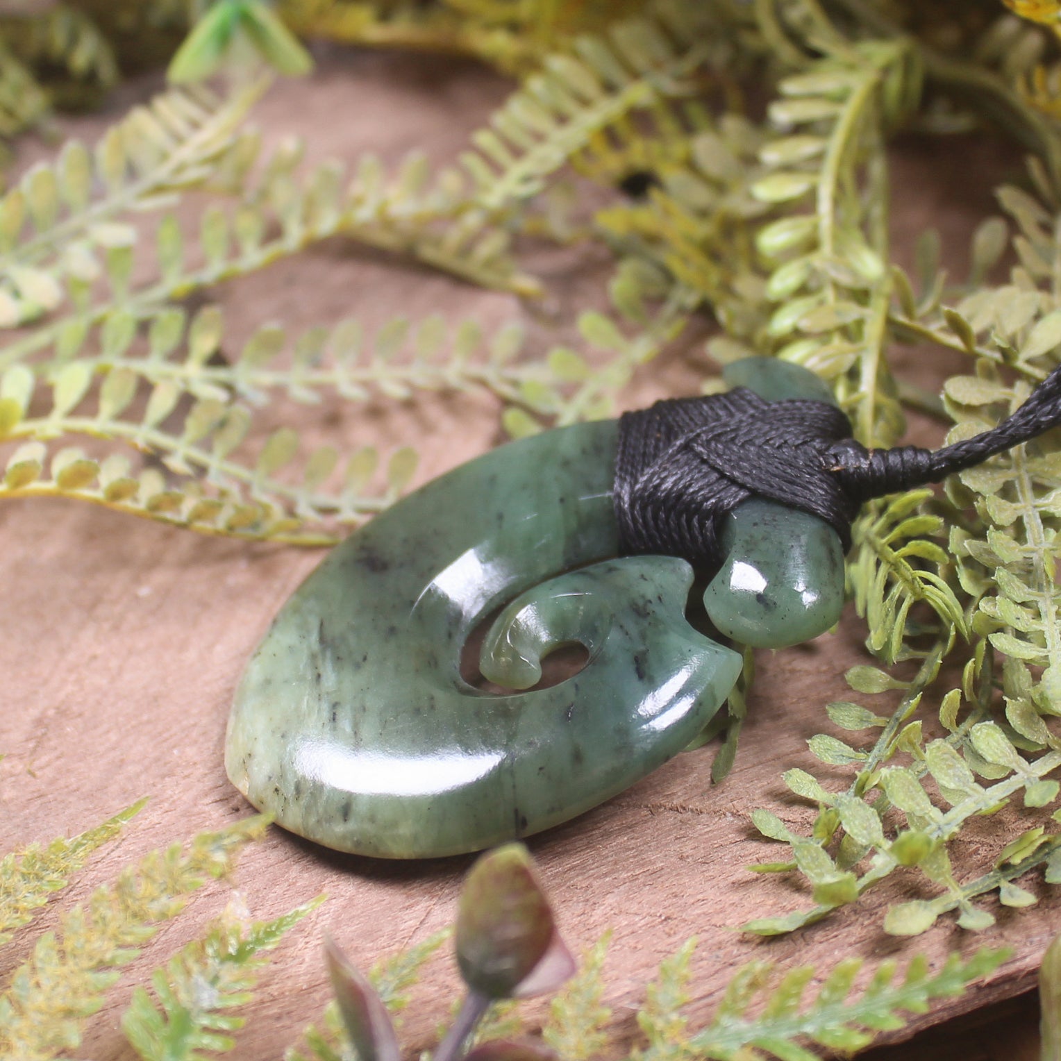 Hei Matau or Fish Hook carved from Hapopo Pounamu - NZ Greenstone