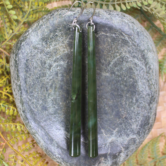 Roimata or Teardrop earrings carved from Rimu Pounamu - NZ Greenstone