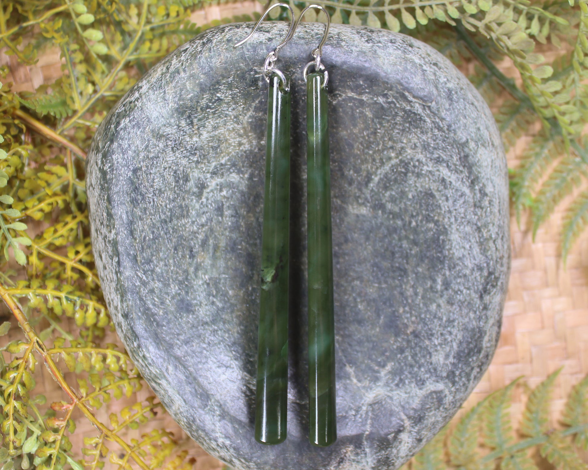 Roimata or Teardrop earrings carved from Rimu Pounamu - NZ Greenstone