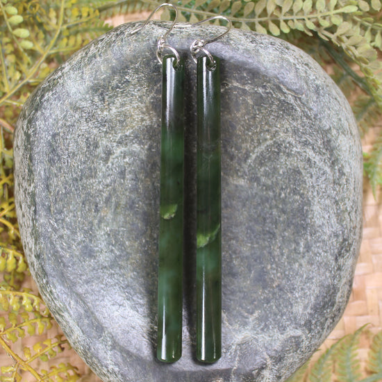 Roimata or Teardrop earrings carved from Rimu Pounamu - NZ Greenstone
