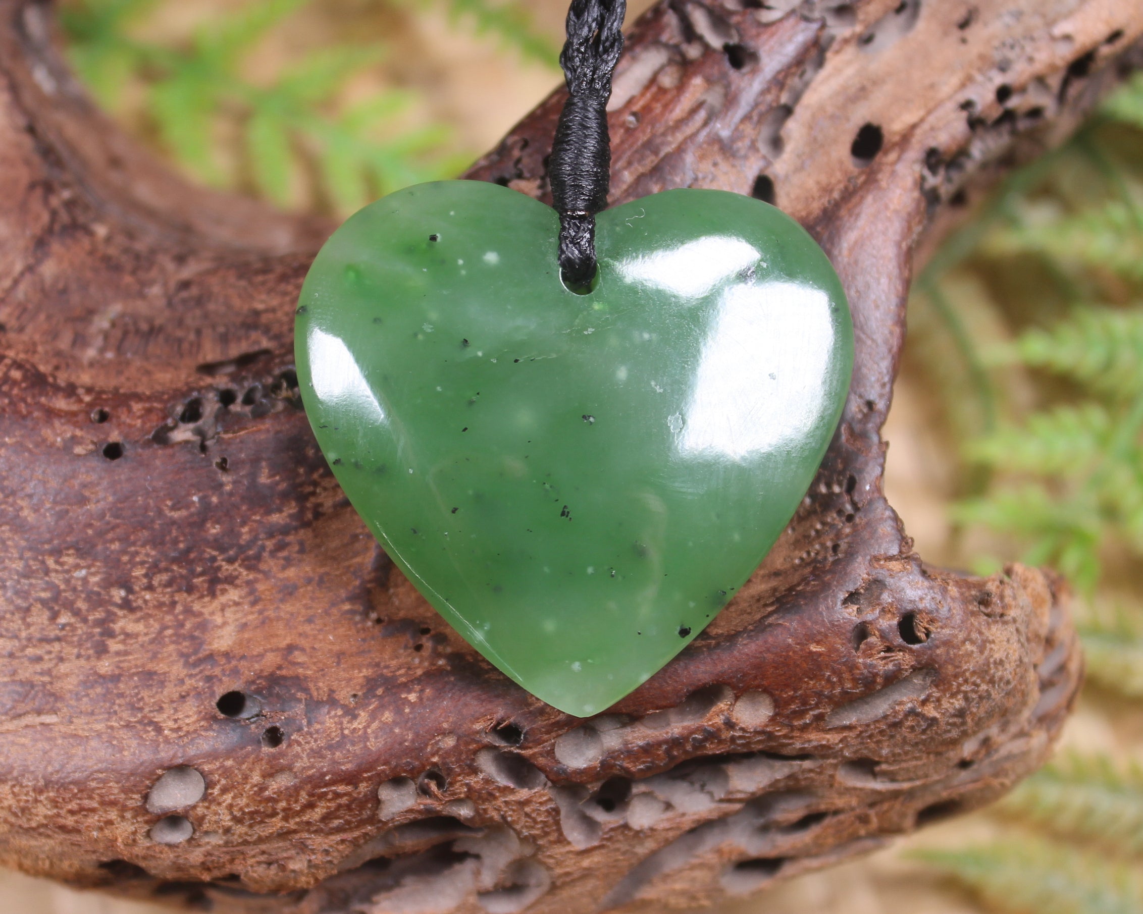 Heart with Koru carved from Hapopo Pounamu - NZ Greenstone