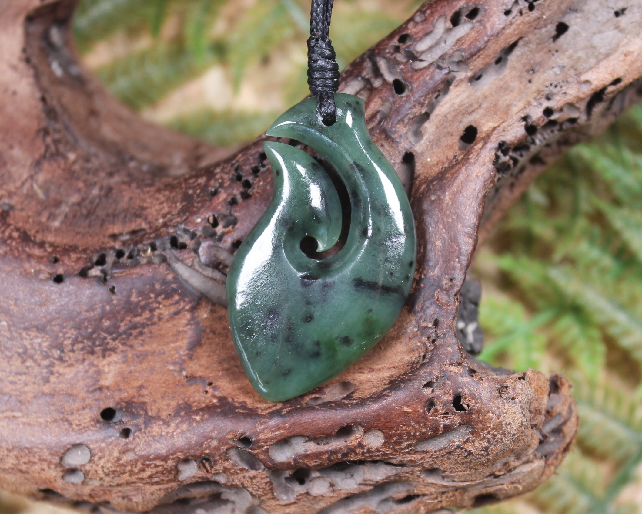 Hei Matau or Fish Hook carved from Hapopo Pounamu - NZ Greenstone