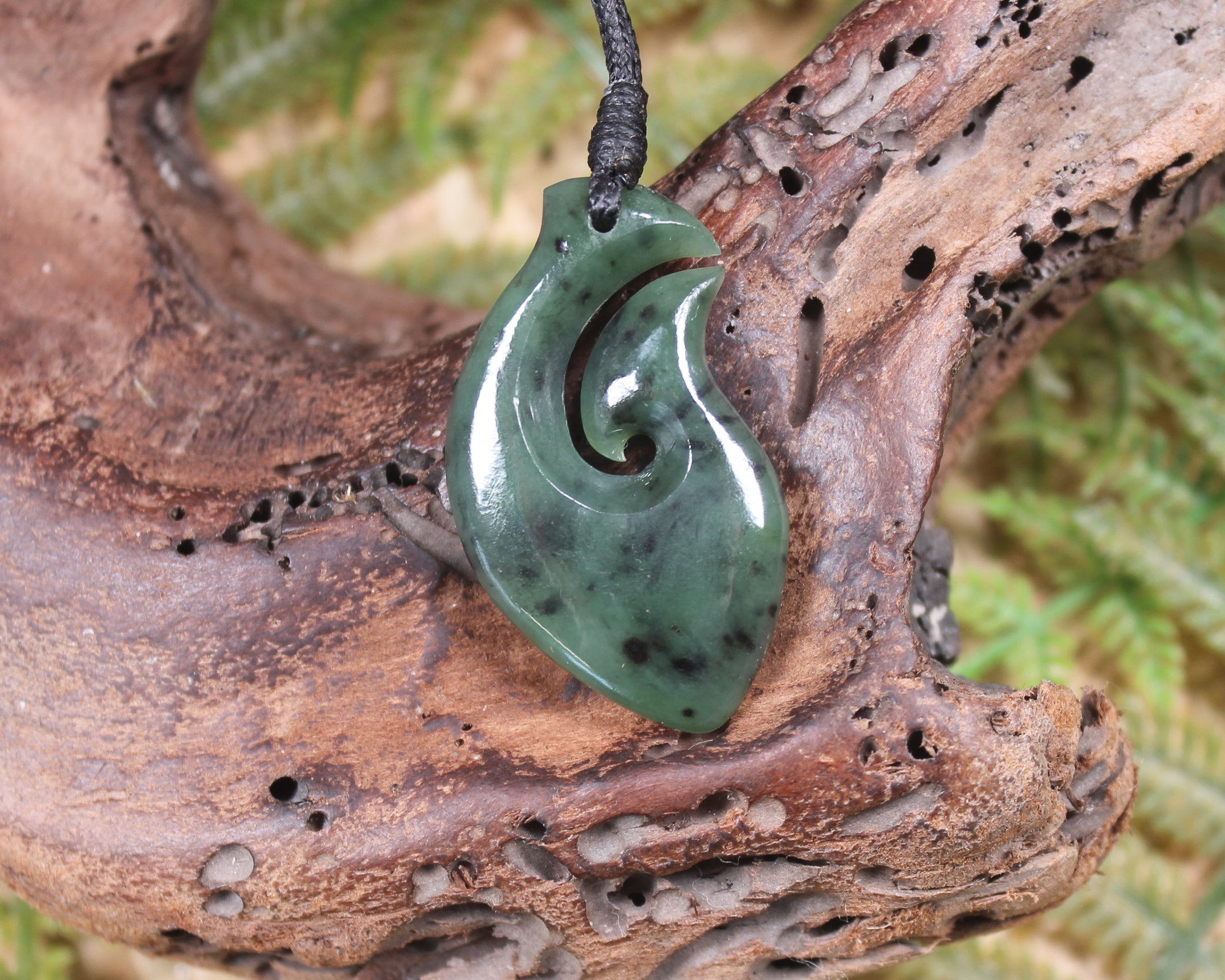 Hei Matau or Fish Hook carved from Hapopo Pounamu - NZ Greenstone