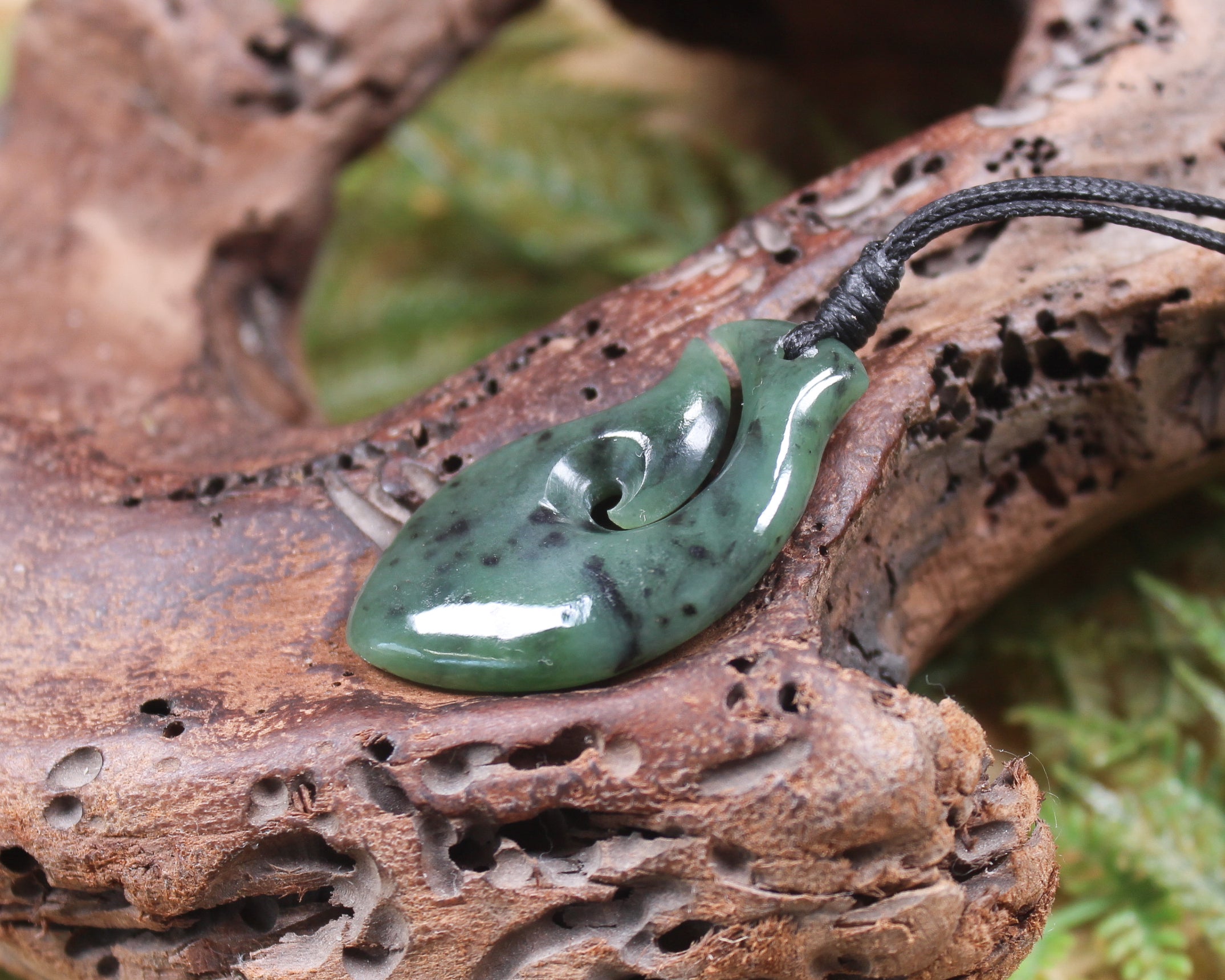 Hei Matau or Fish Hook carved from Hapopo Pounamu - NZ Greenstone