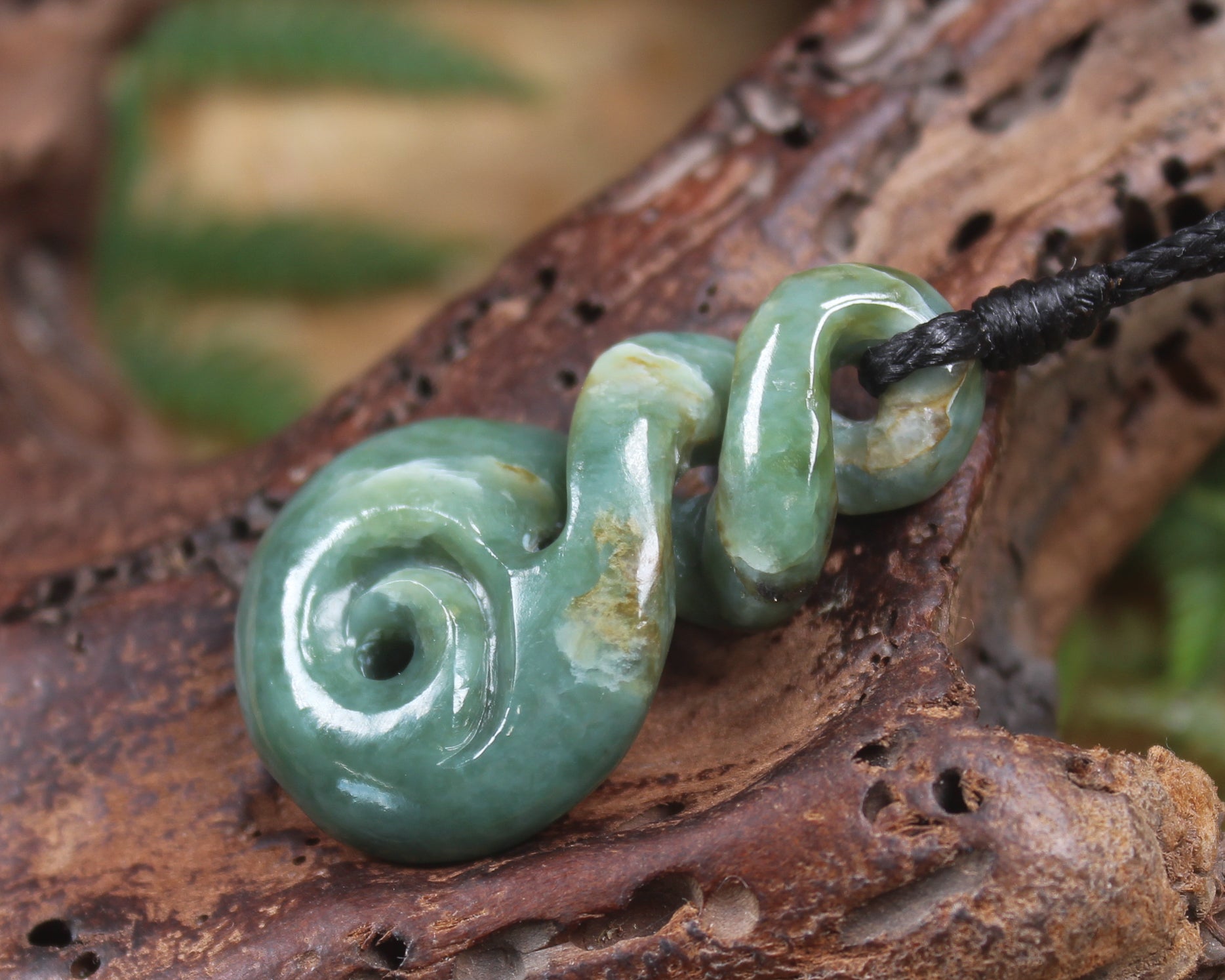 Koru Twist carved from Inanga Pounamu - NZ Greenstone