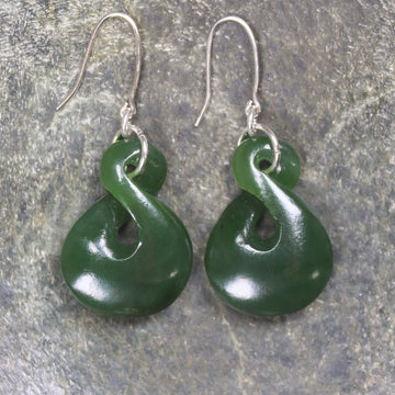Twist Earrings carved from Kawakawa Pounamu - NZ Greenstone