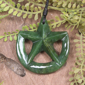 Whetumarama or Ratana Star Symbol carved from Kawakawa Pounamu - New Zealand Greenstone