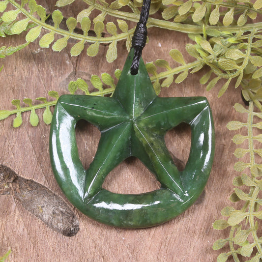 Whetumarama or Ratana Star Symbol carved from Kawakawa Pounamu - New Zealand Greenstone