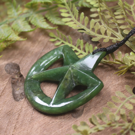 Whetumarama or Ratana Star Symbol carved from Kawakawa Pounamu - New Zealand Greenstone
