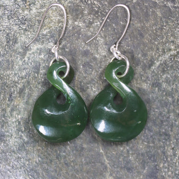 Twist Earrings carved from Kawakawa Pounamu - NZ Greenstone