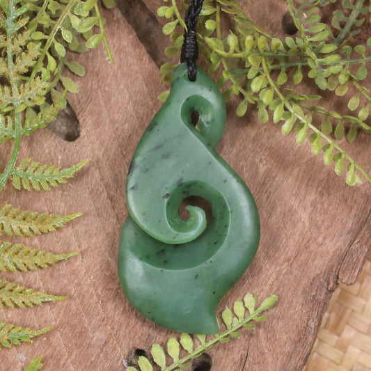 Hapopo Pounamu Koru Twist Pendant - NZ Greenstone