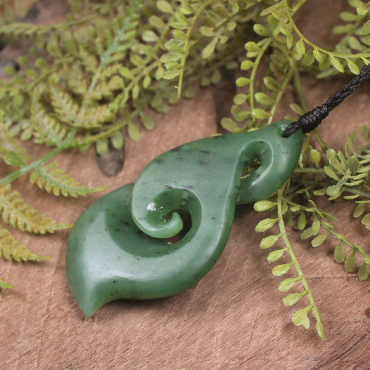 Hapopo Pounamu Koru Twist Pendant - NZ Greenstone