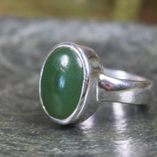 Sterling Silver Hapopo Pounamu Ring - NZ Greenstone