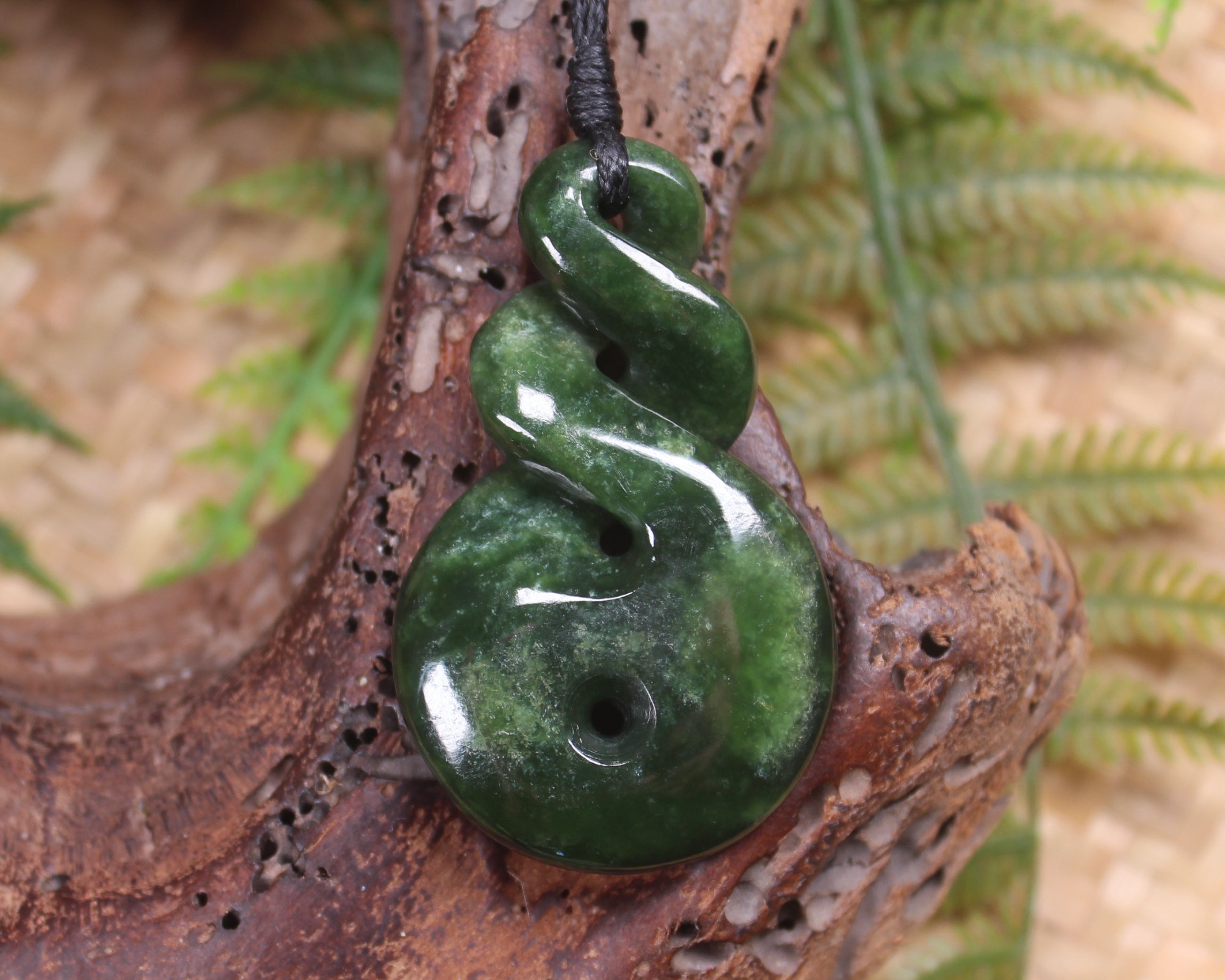 Koru Twist carved from Kawakawa Pounamu - NZ Greenstone