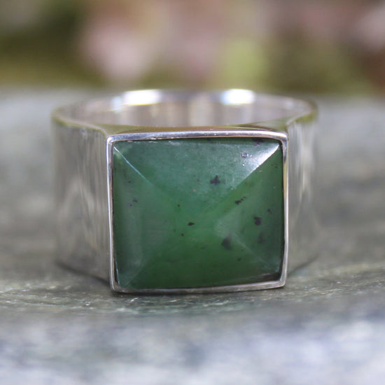 Sterling Silver Hapopo Pounamu Ring - NZ Greenstone
