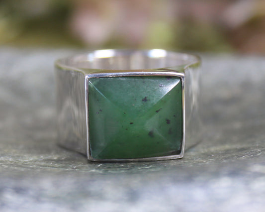 Sterling Silver Hapopo Pounamu Ring - NZ Greenstone