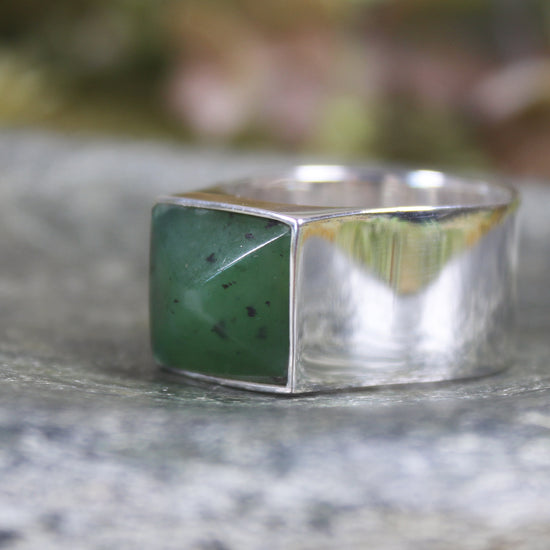 Sterling Silver Hapopo Pounamu Ring - NZ Greenstone