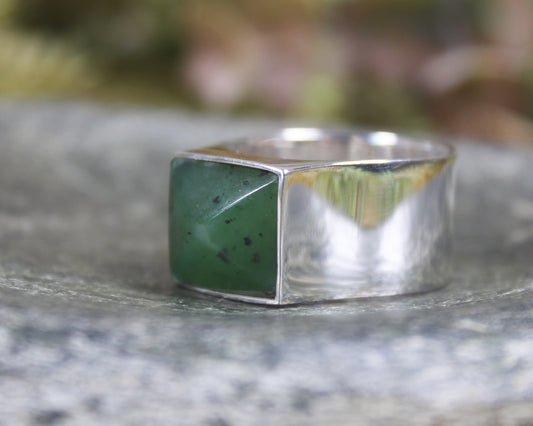 Sterling Silver Hapopo Pounamu Ring - NZ Greenstone