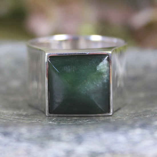 Sterling Silver Kawakawa Pounamu Ring - NZ Greenstone