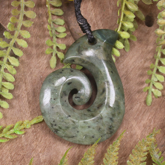 Hei Matau or Fish Hook carved from Rimu Pounamu - NZ Greenstone