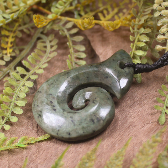 Hei Matau or Fish Hook carved from Rimu Pounamu - NZ Greenstone