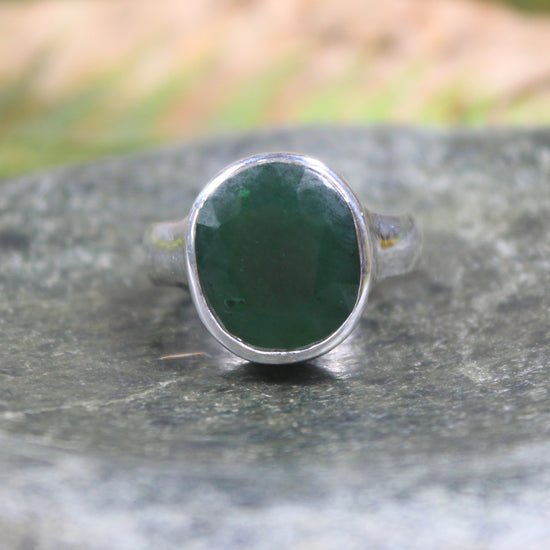 Sterling Silver Hapopo Pounamu Ring - NZ Greenstone