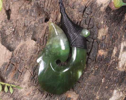 Hei Matau or Fish Hook carved from Hapopo Pounamu - NZ Greenstone