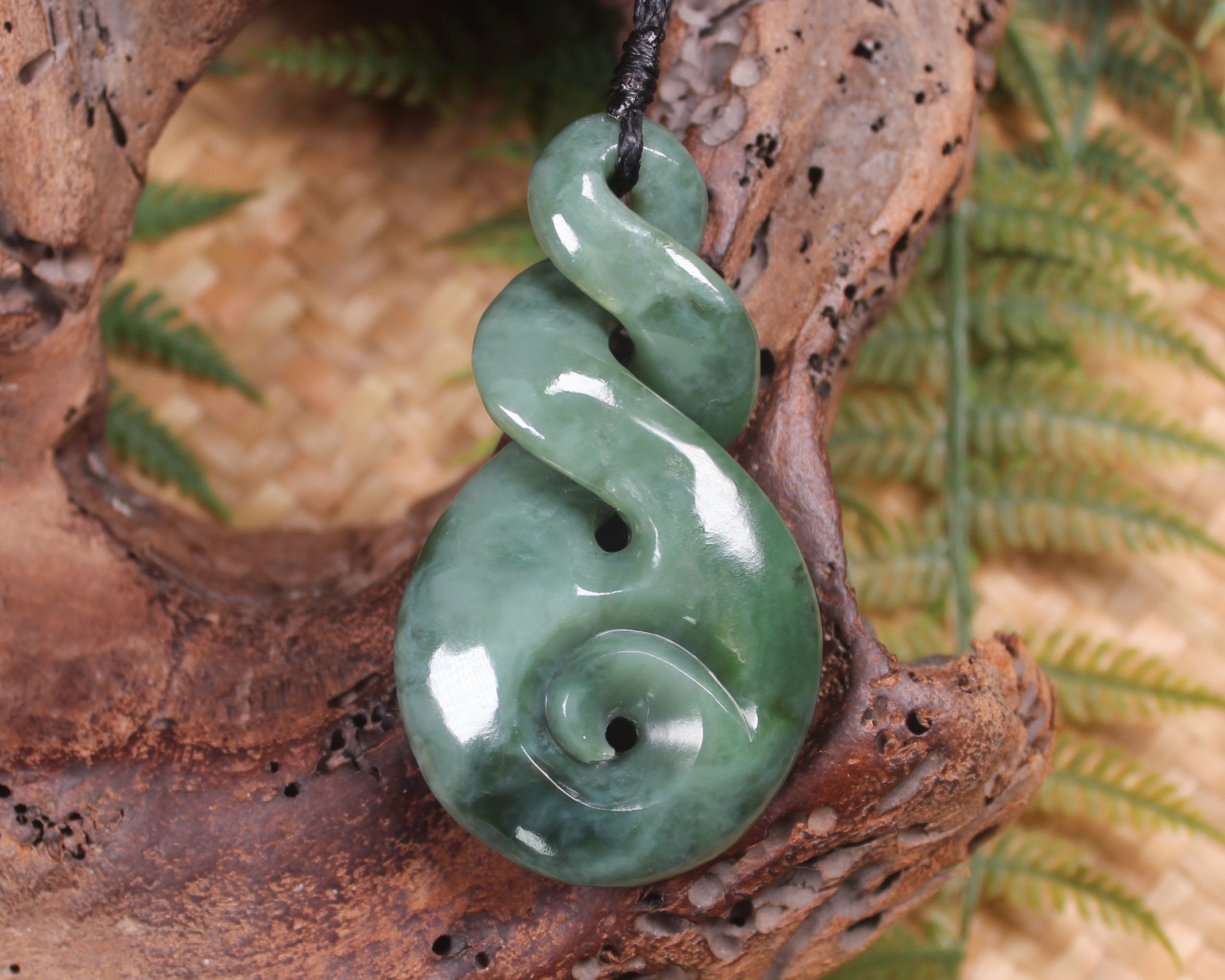 Koru Twist carved from Inanga Pounamu - NZ Greenstone