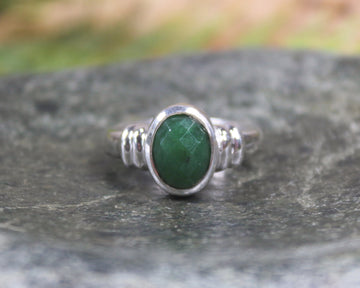 Sterling Silver Hapopo Pounamu Ring - NZ Greenstone