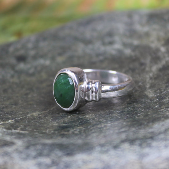 Sterling Silver Hapopo Pounamu Ring - NZ Greenstone