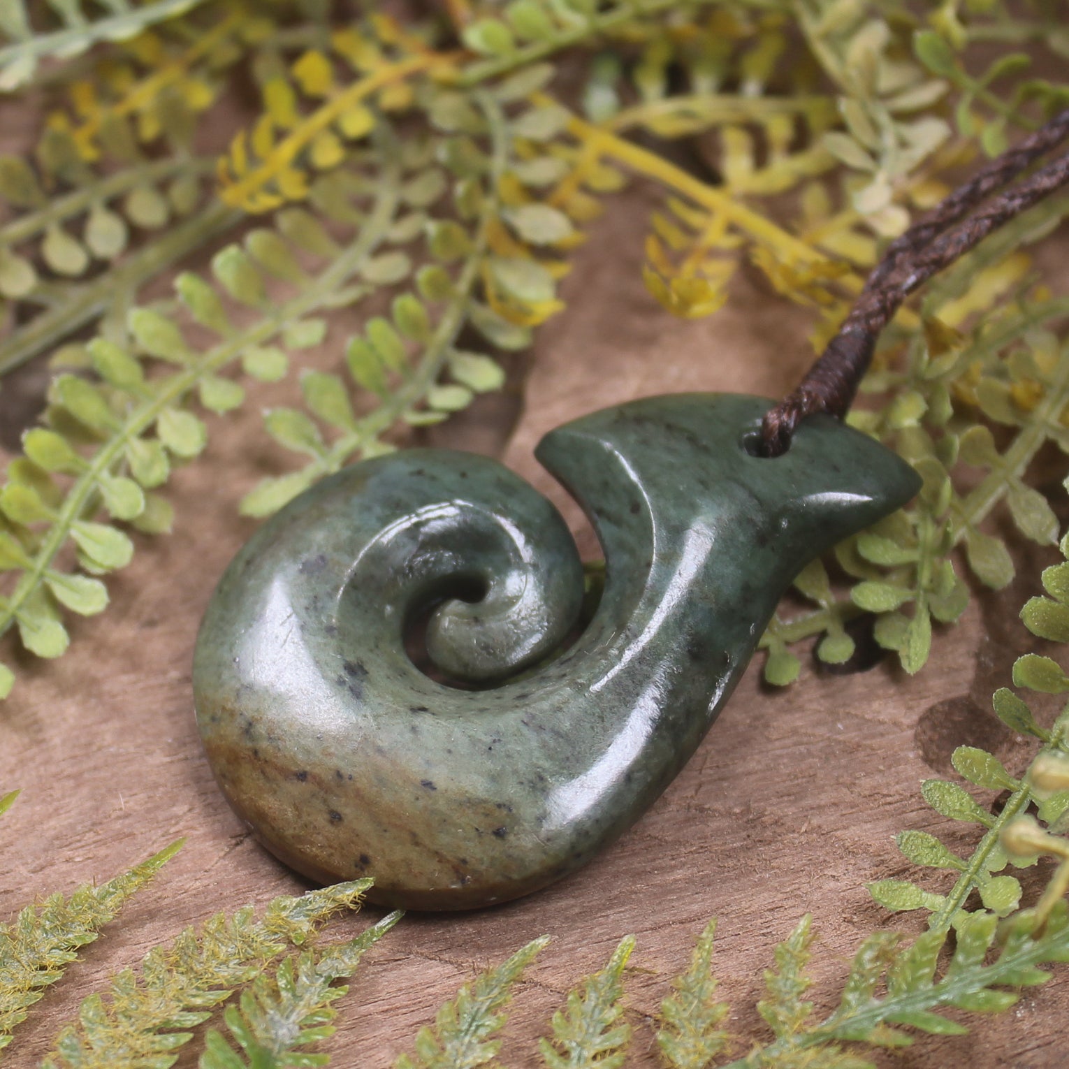 Flower Jade Hei Matau pendant  - NZ Greenstone