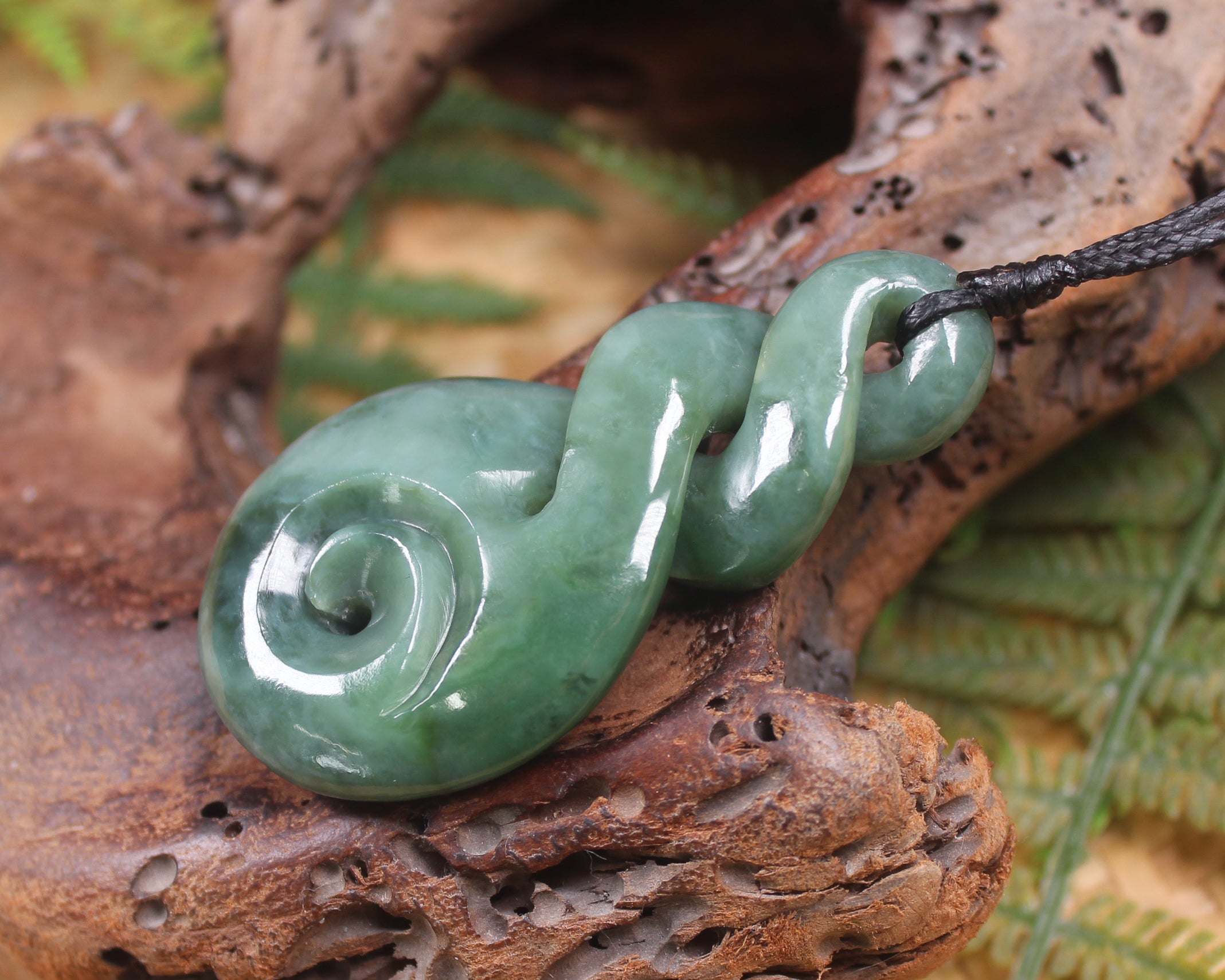 Koru Twist carved from Inanga Pounamu - NZ Greenstone